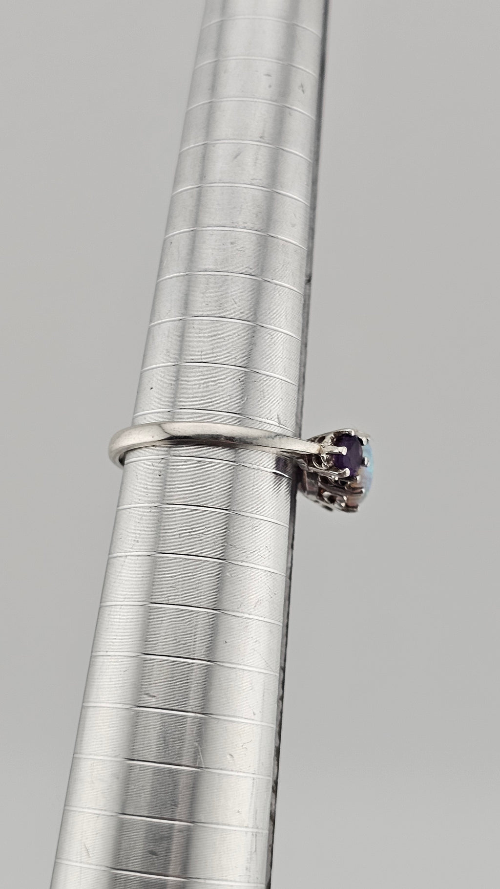 Vintage 925 Sterling Silver Three Ring Featuring Natural Opal and Amethyst