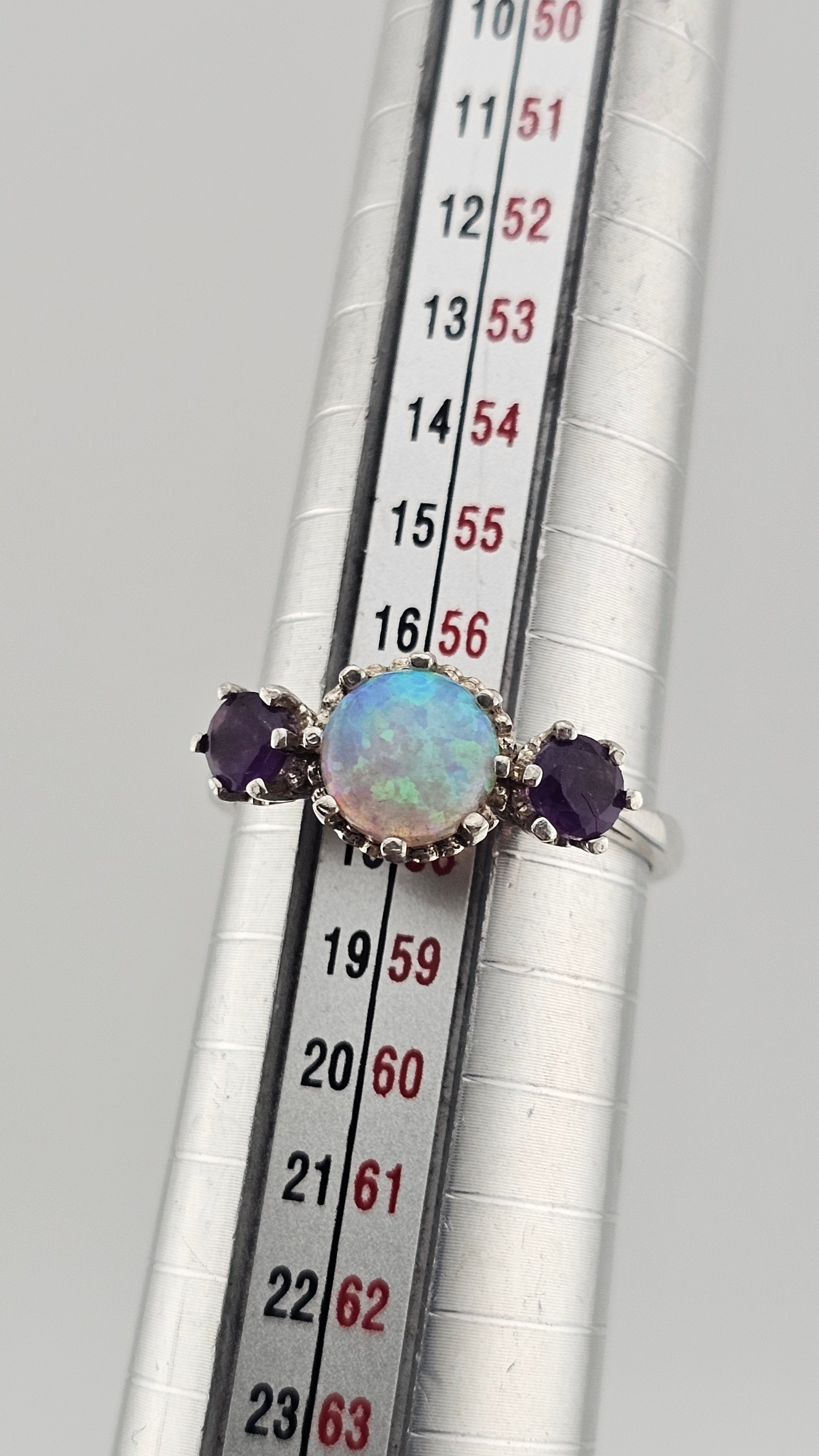 Vintage 925 Sterling Silver Three Ring Featuring Natural Opal and Amethyst