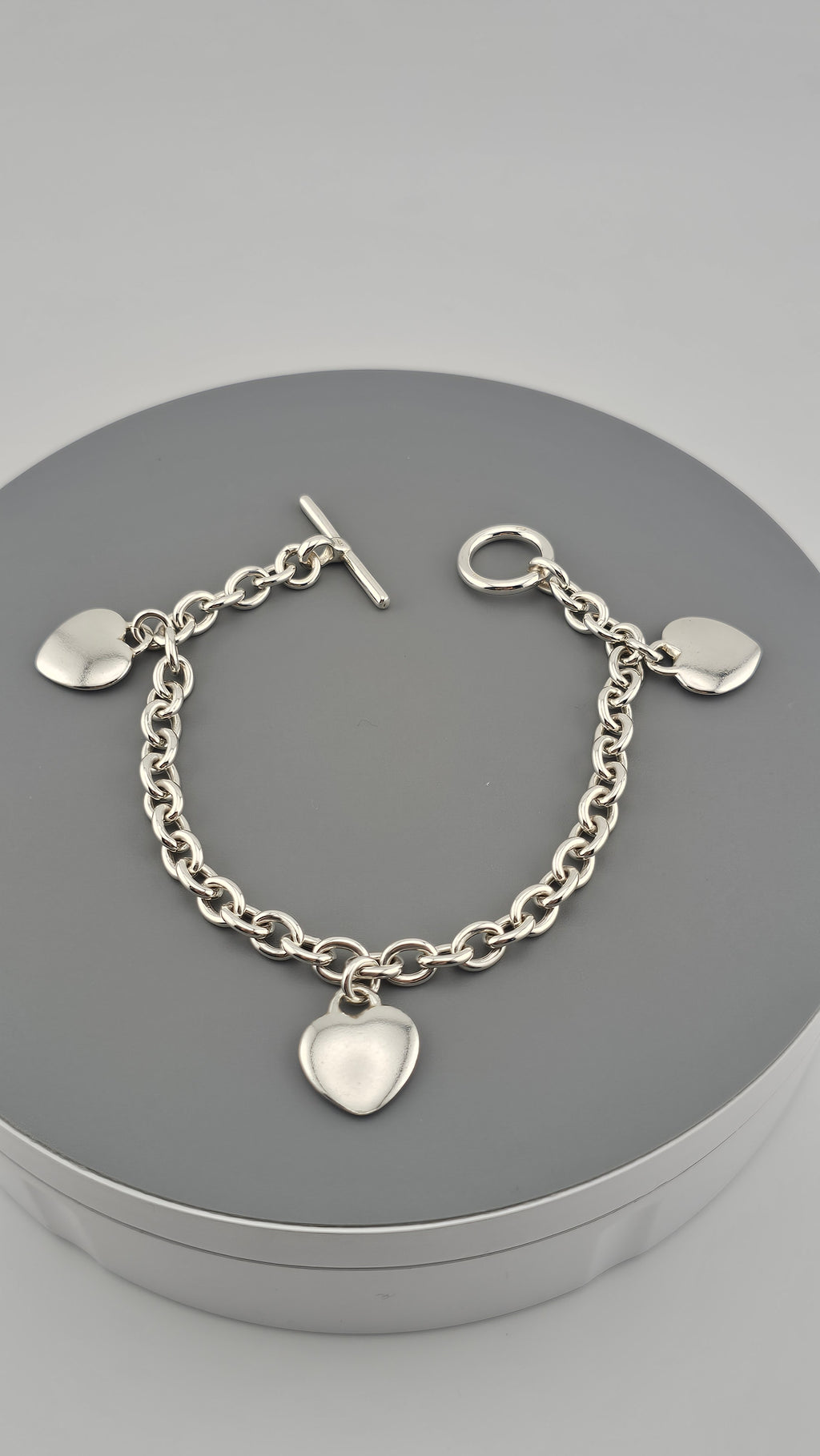 925 Sterling Silver T Bar Heart Charm Chain Bracelet