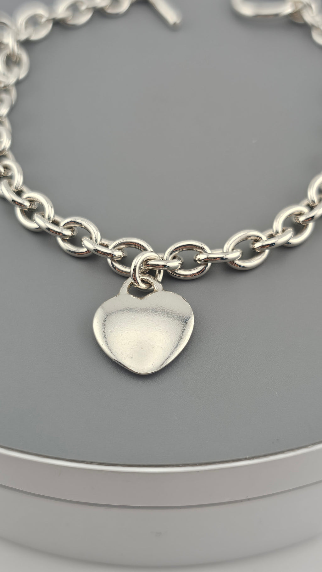 925 Sterling Silver T Bar Heart Charm Chain Bracelet