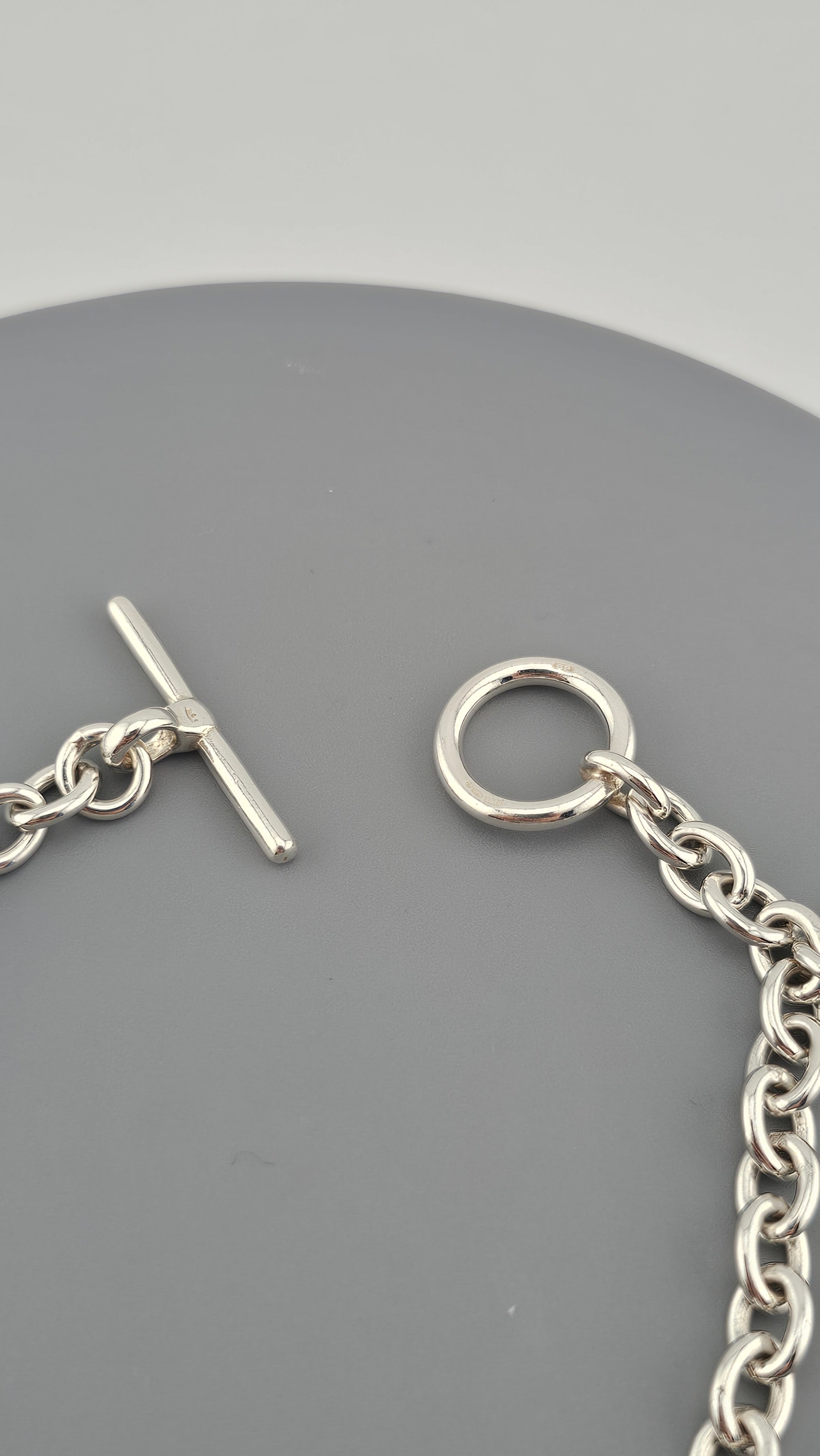 925 Sterling Silver T Bar Heart Charm Chain Bracelet
