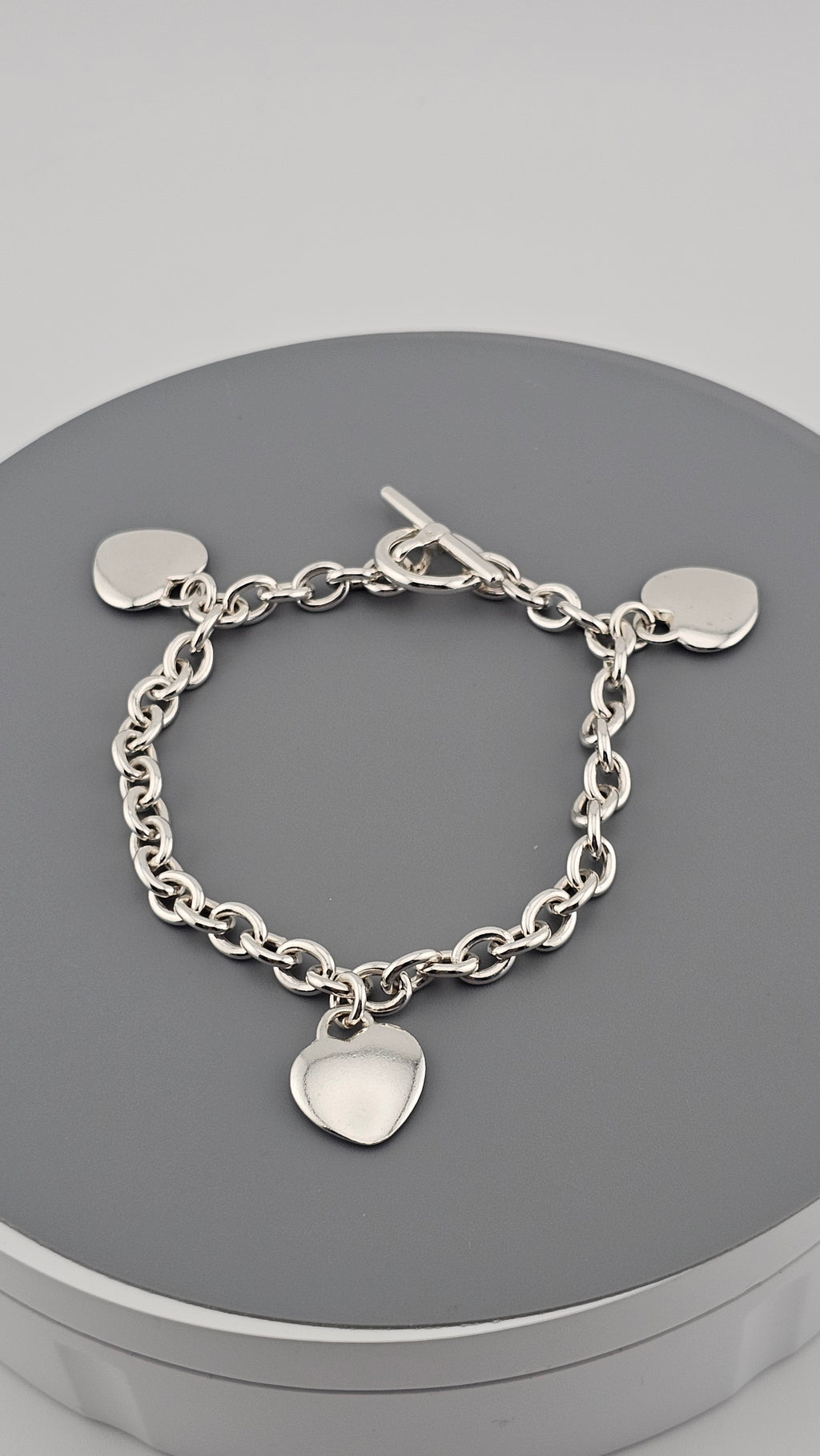 925 Sterling Silver T Bar Heart Charm Chain Bracelet