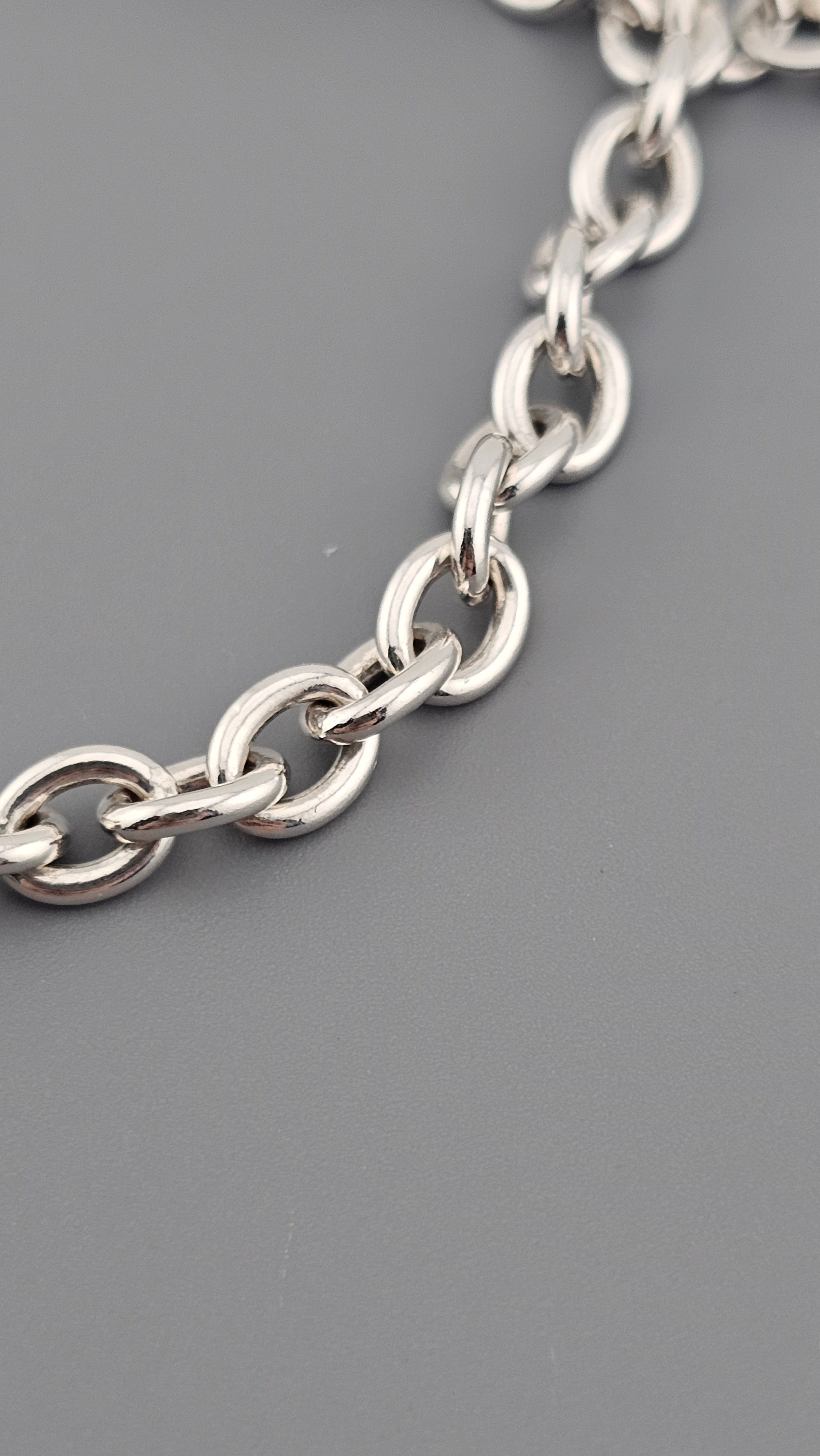 925 Sterling Silver T Bar Heart Charm Chain Bracelet