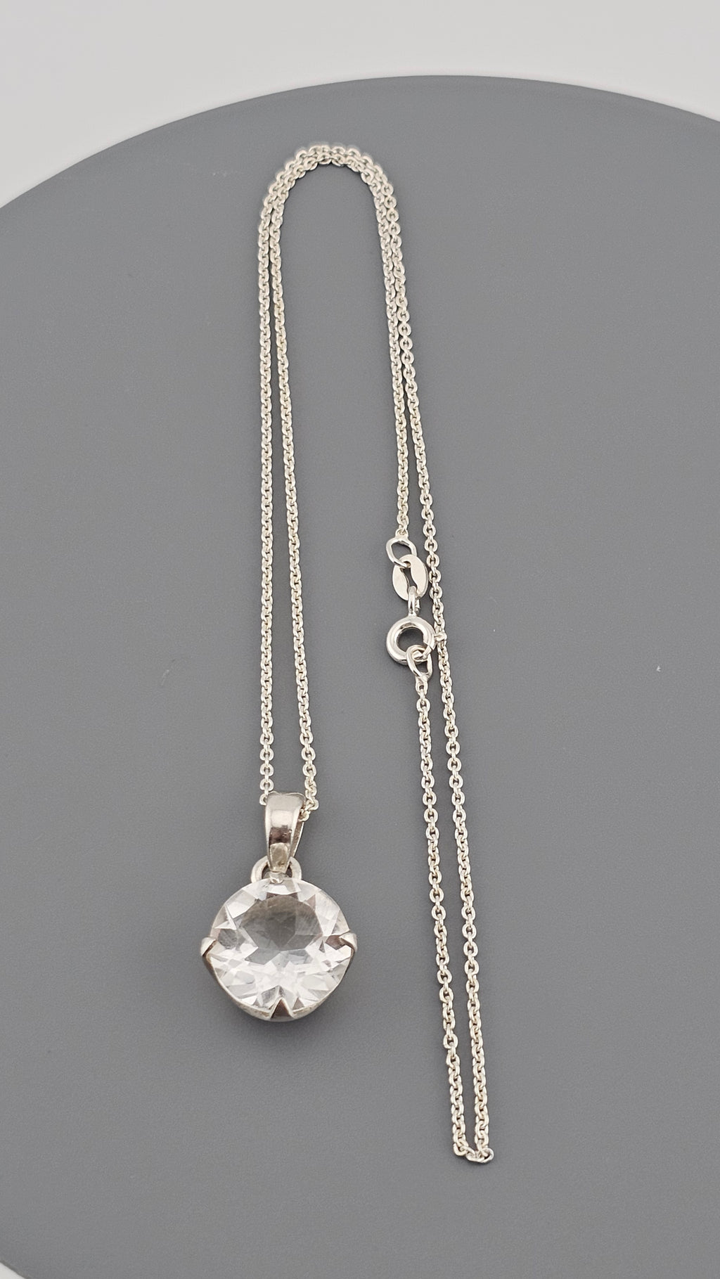 925 Sterling Silver Necklace Pendant Featuring Clear Rock Crystal