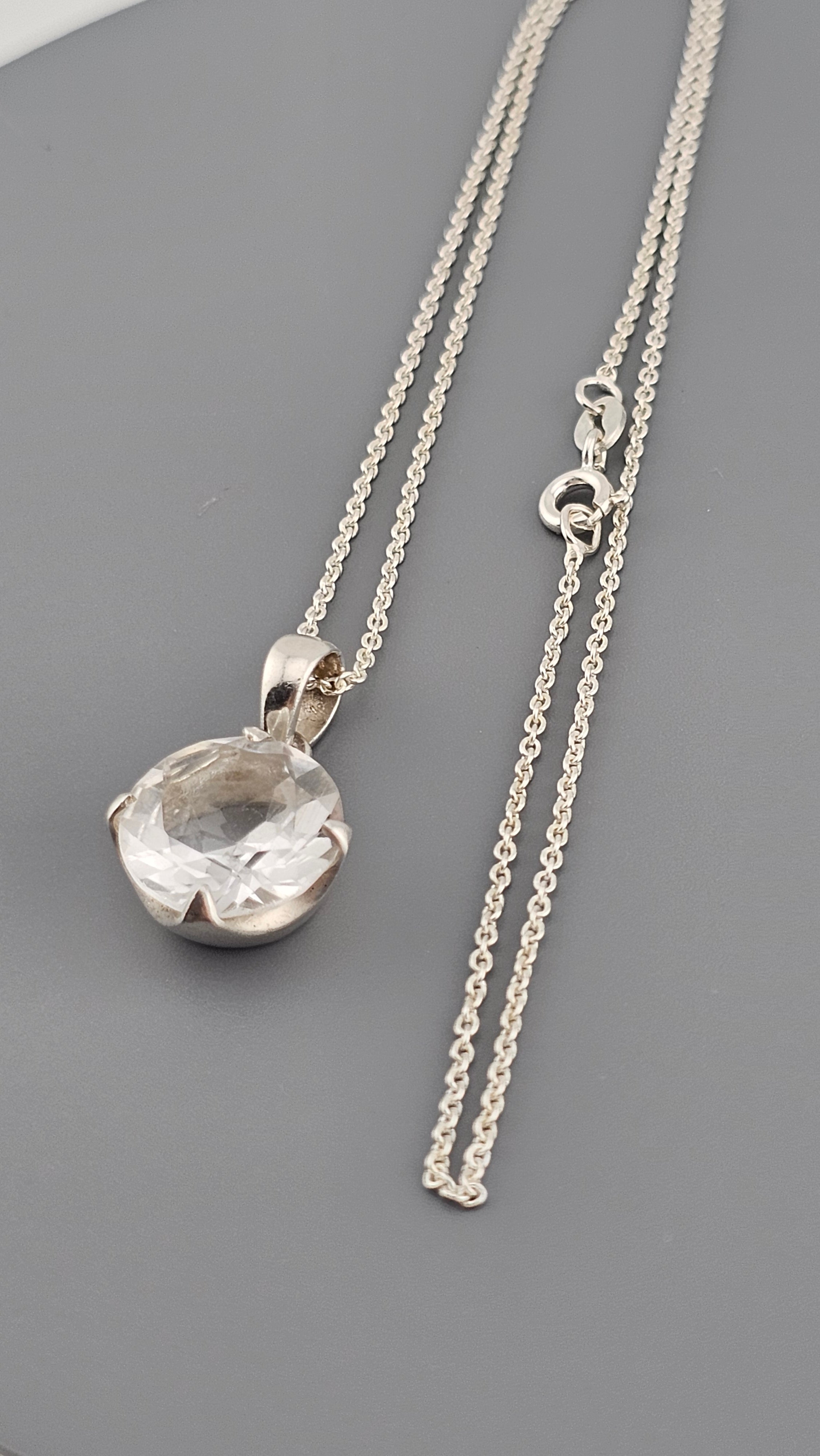 925 Sterling Silver Necklace Pendant Featuring Clear Rock Crystal