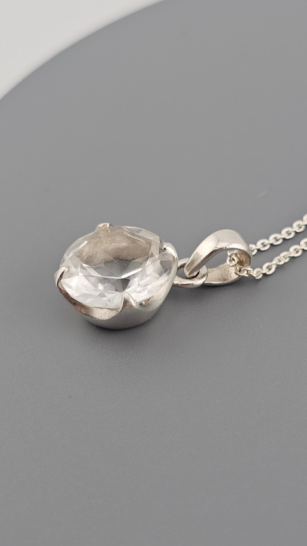 925 Sterling Silver Necklace Pendant Featuring Clear Rock Crystal