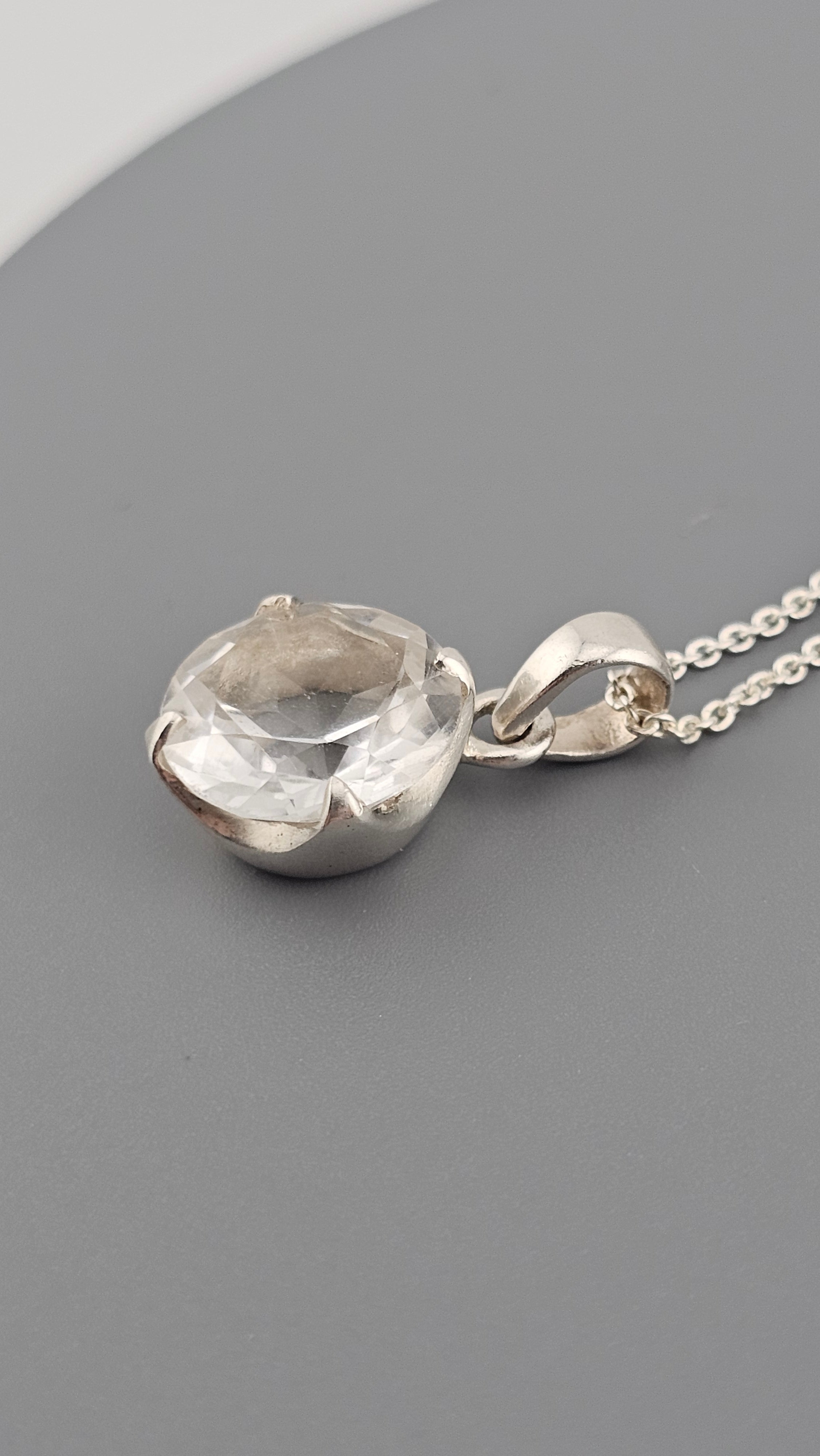 925 Sterling Silver Necklace Pendant Featuring Clear Rock Crystal