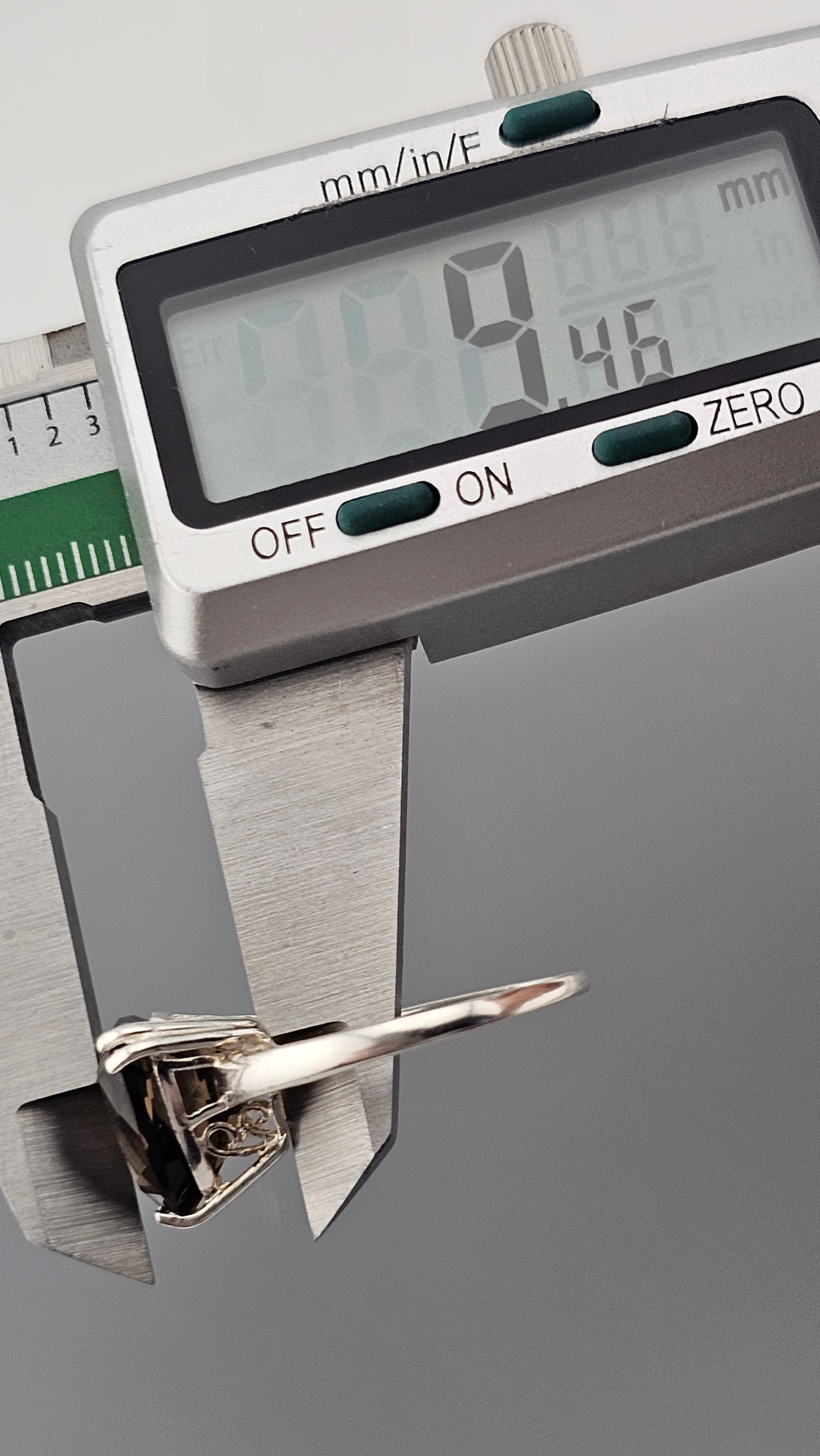 925 Sterling Silver Solitaire Ring Featuring Trillion cut Smokey Quartz, size O 1/2