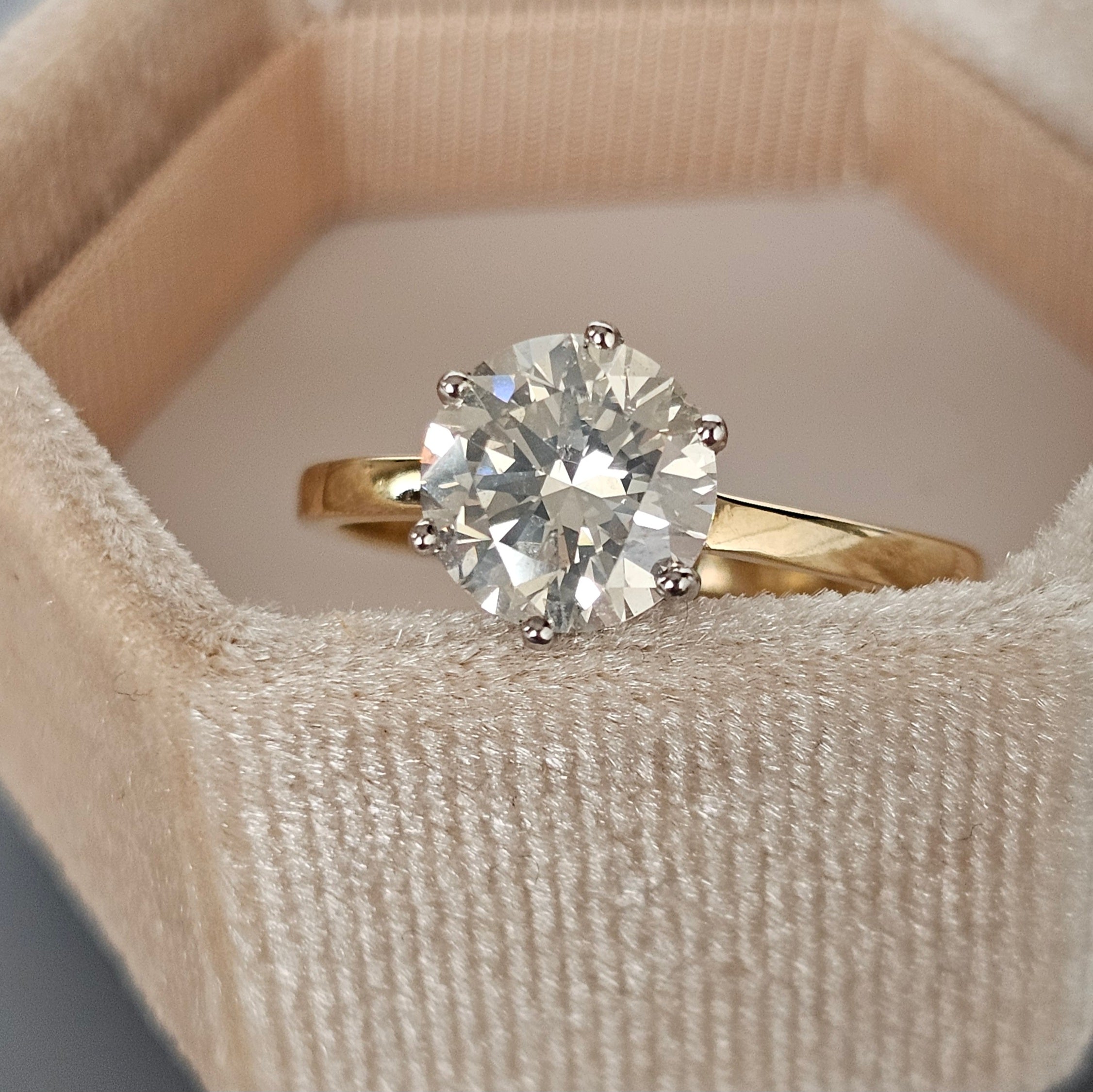 14ct Yellow Gold Solitaire Ring Set With 2.02ct Brilliant Cut Natural Diamond, Size Q