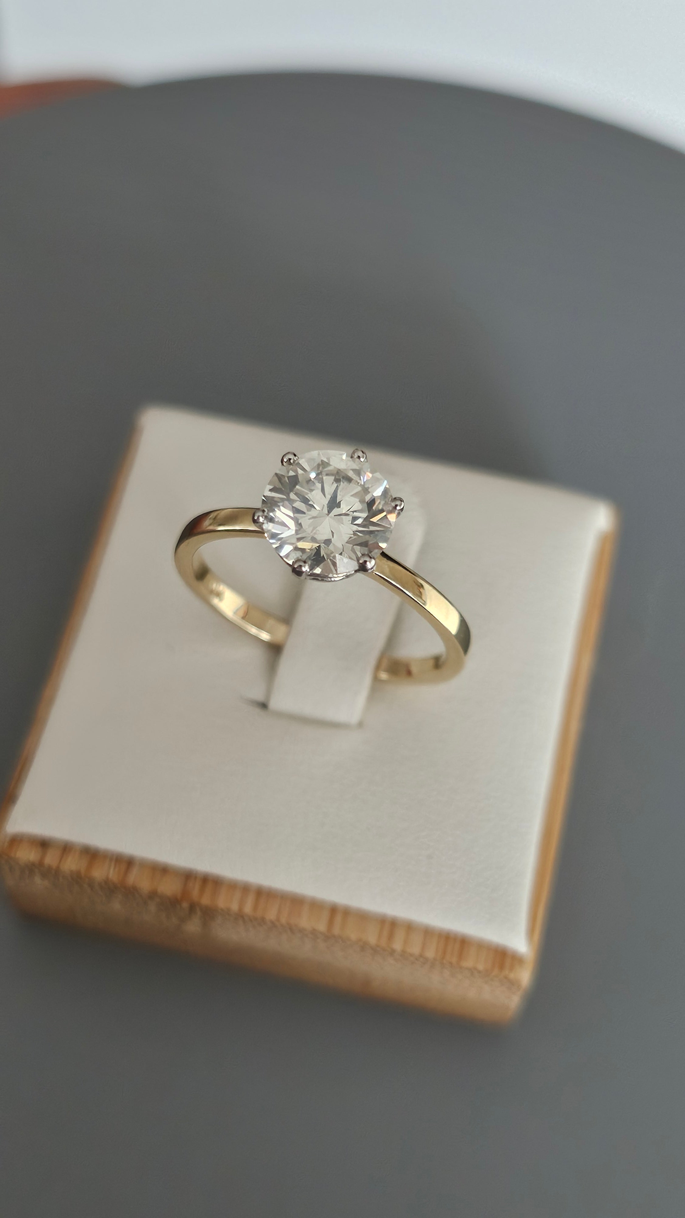 14ct Yellow Gold Solitaire Ring Set With 2.02ct Brilliant Cut Natural Diamond, Size Q
