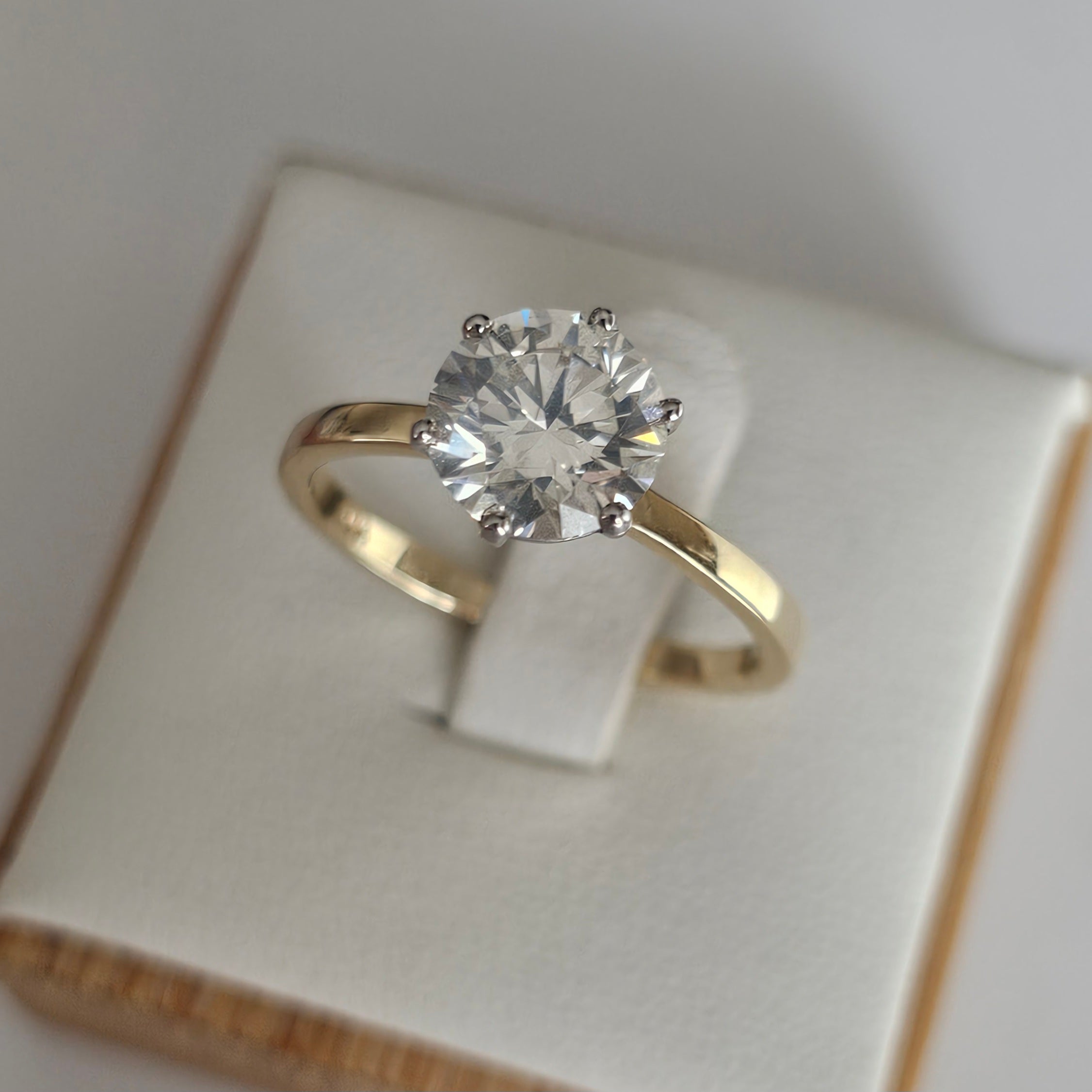 14ct Yellow Gold Solitaire Ring Set With 2.02ct Brilliant Cut Natural Diamond, Size Q