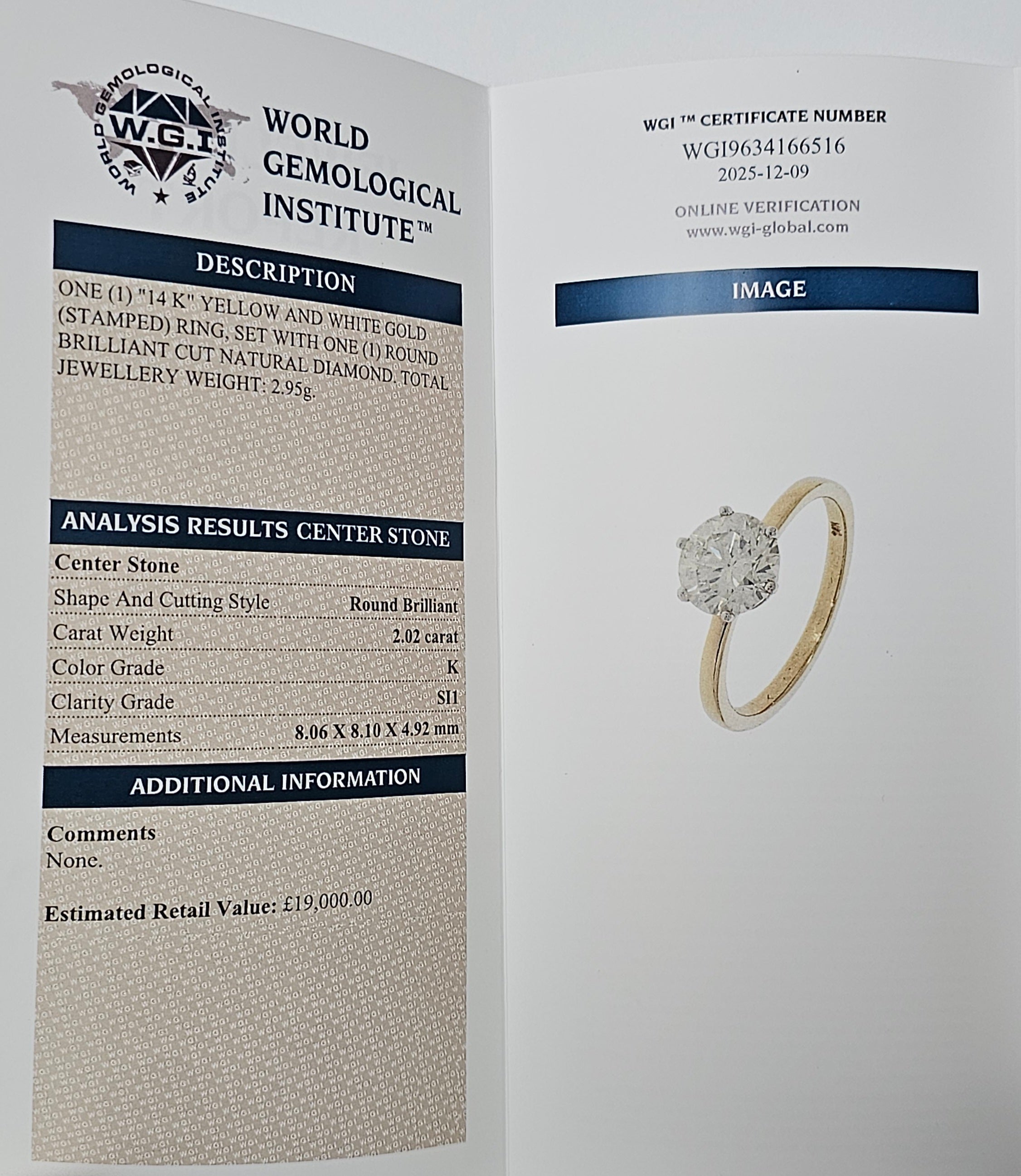 14ct Yellow Gold Solitaire Ring Set With 2.02ct Brilliant Cut Natural Diamond, Size Q