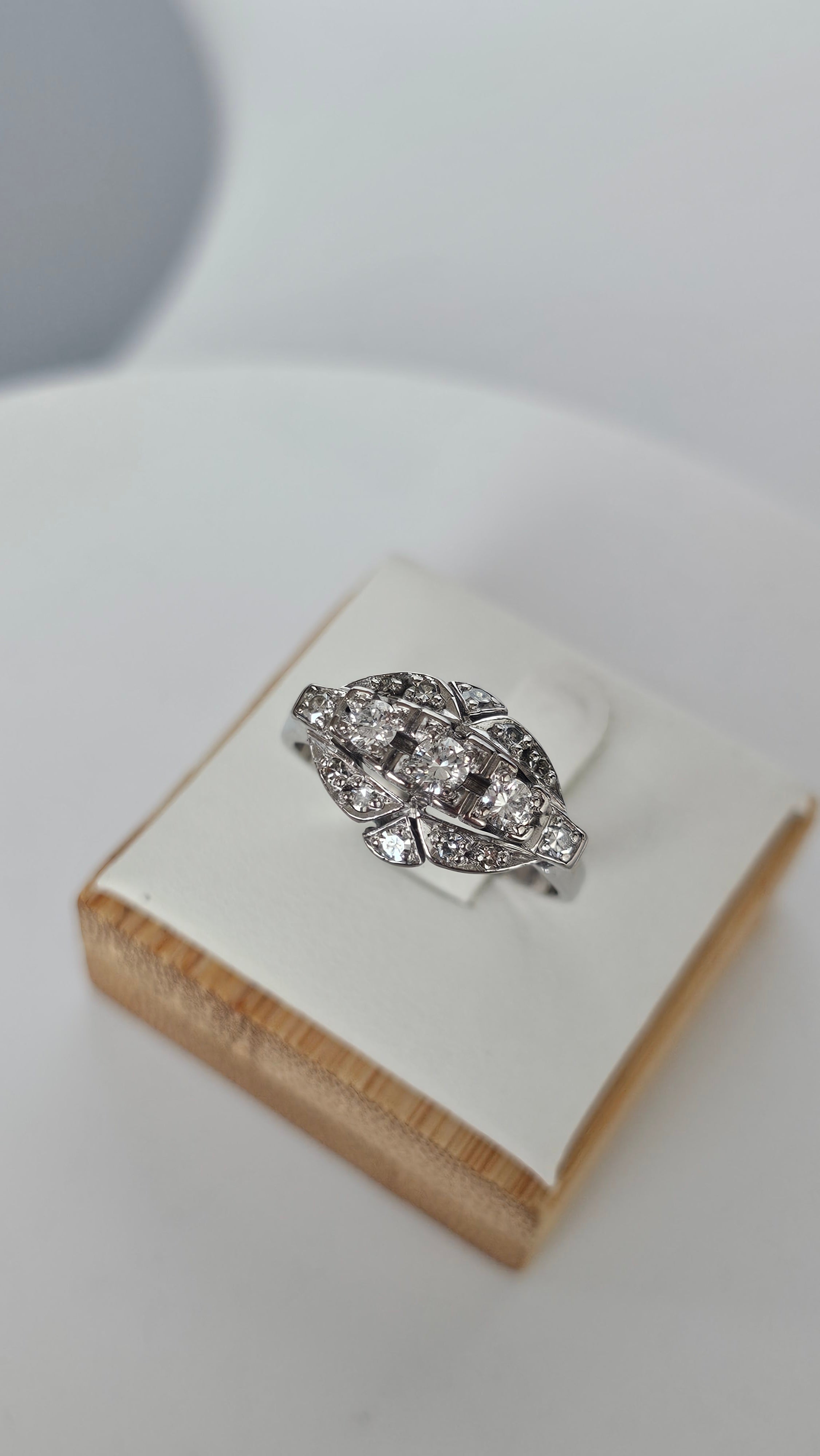 Pre-Owned Art Deco 14ct White Gold Ring Featuring 0.62ct Natural Diamonds