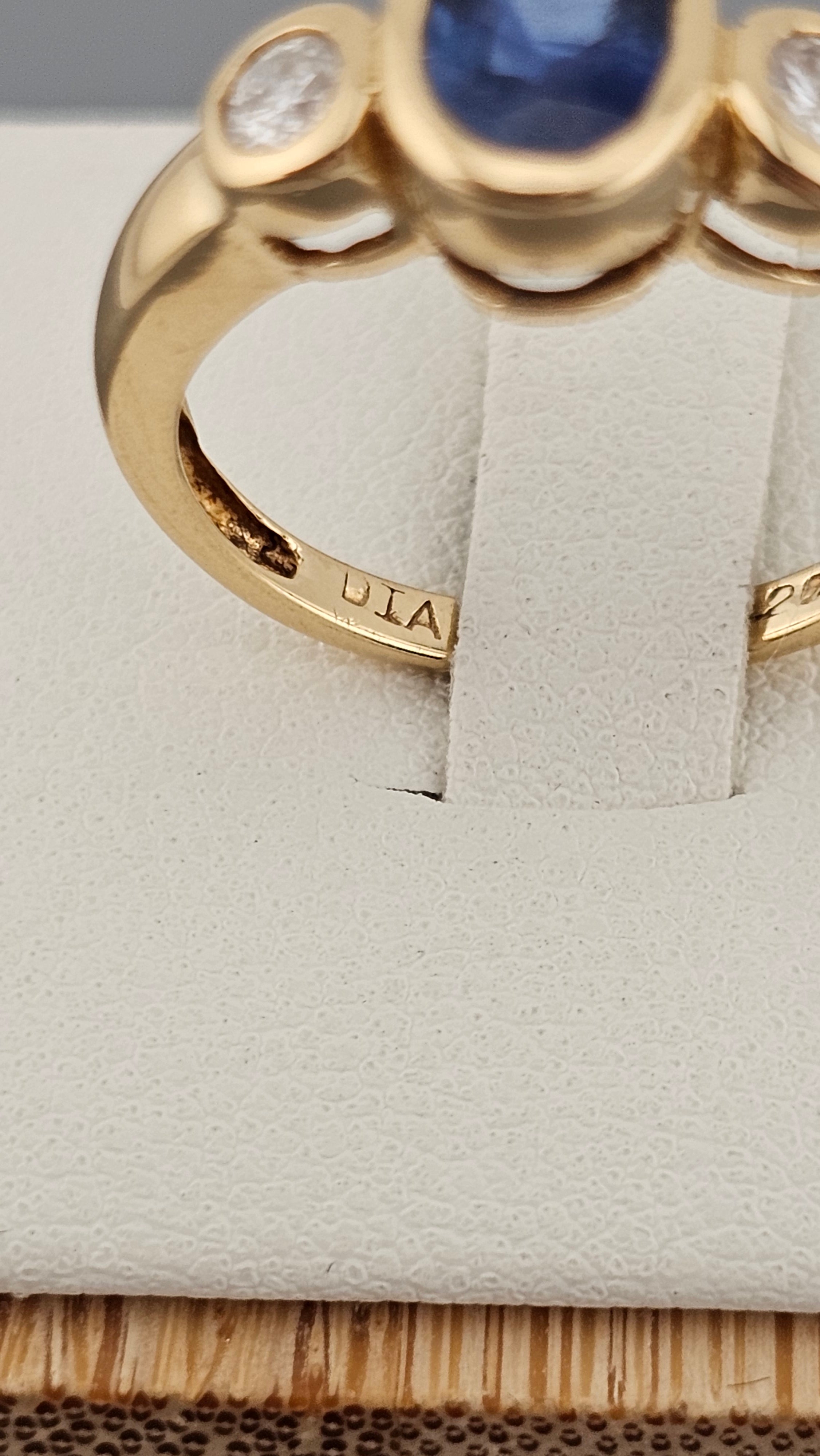 Bezel set 0.85ct Natural Sapphire and 0.20ct Natural Diamonds in 18ct Yellow Gold ring