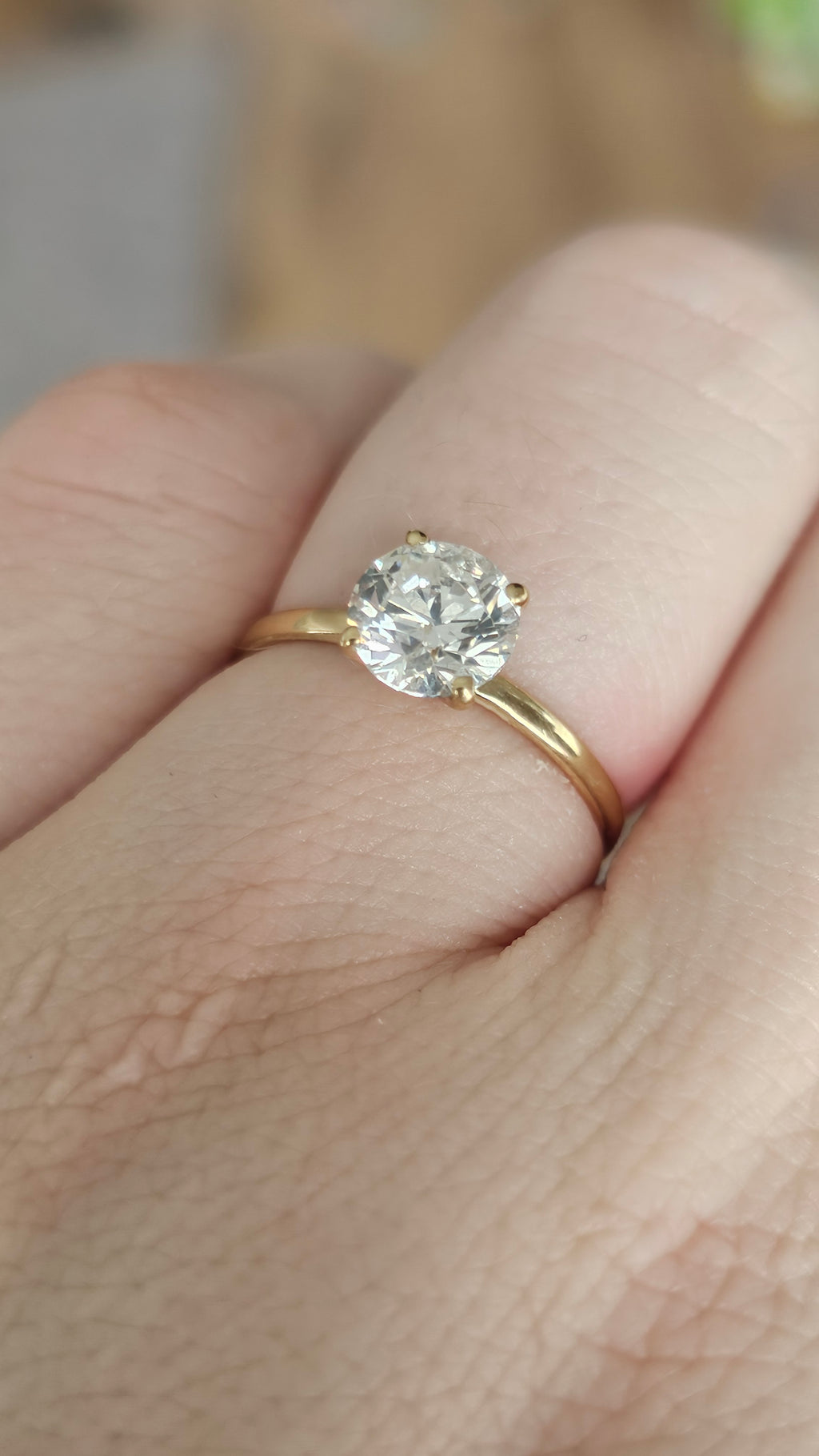 18K Yellow Gold Solitaire Ring Set with Natural Diamond 1.20ct, E, I1