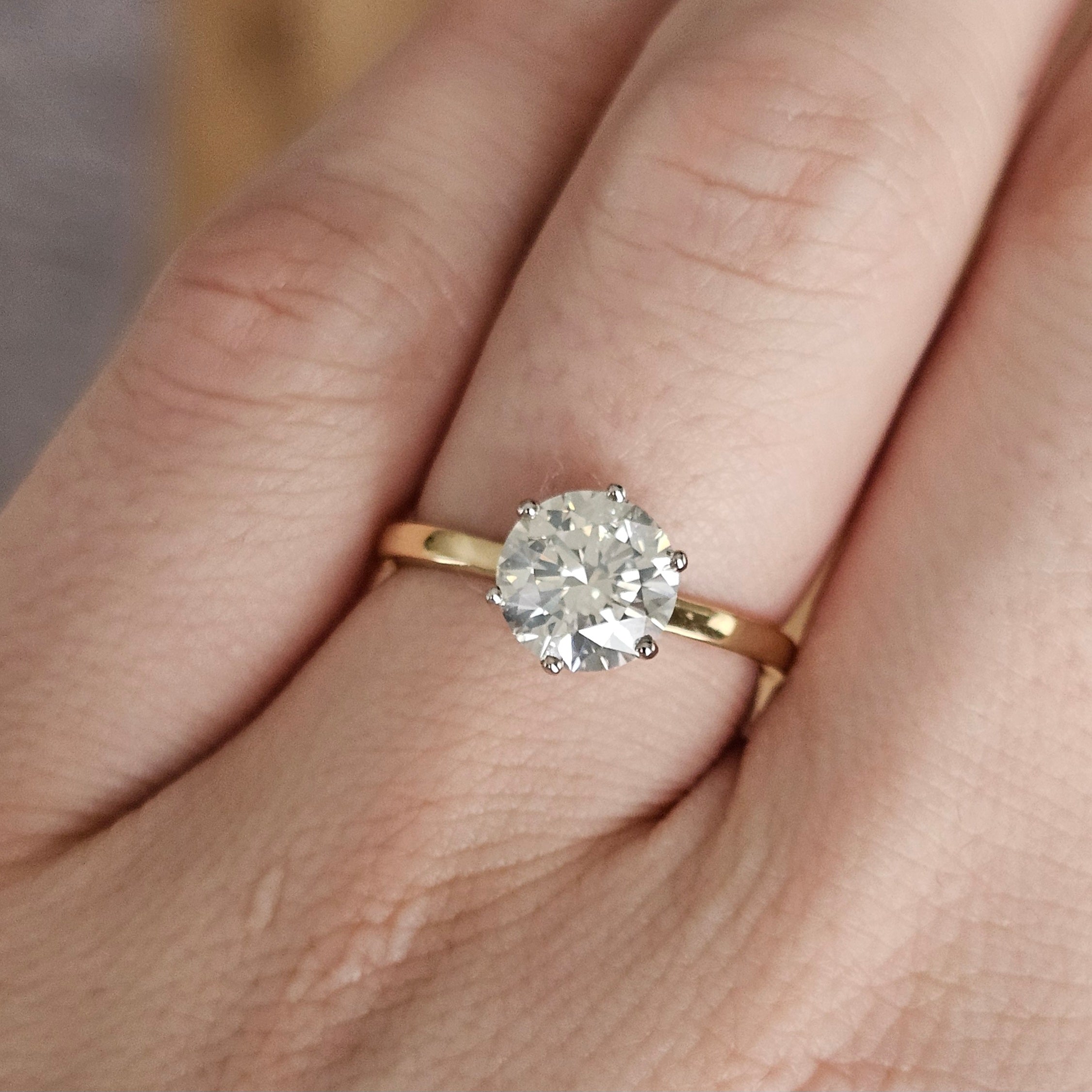 14ct Yellow Gold Solitaire Ring Set With 2.02ct Brilliant Cut Natural Diamond, Size Q