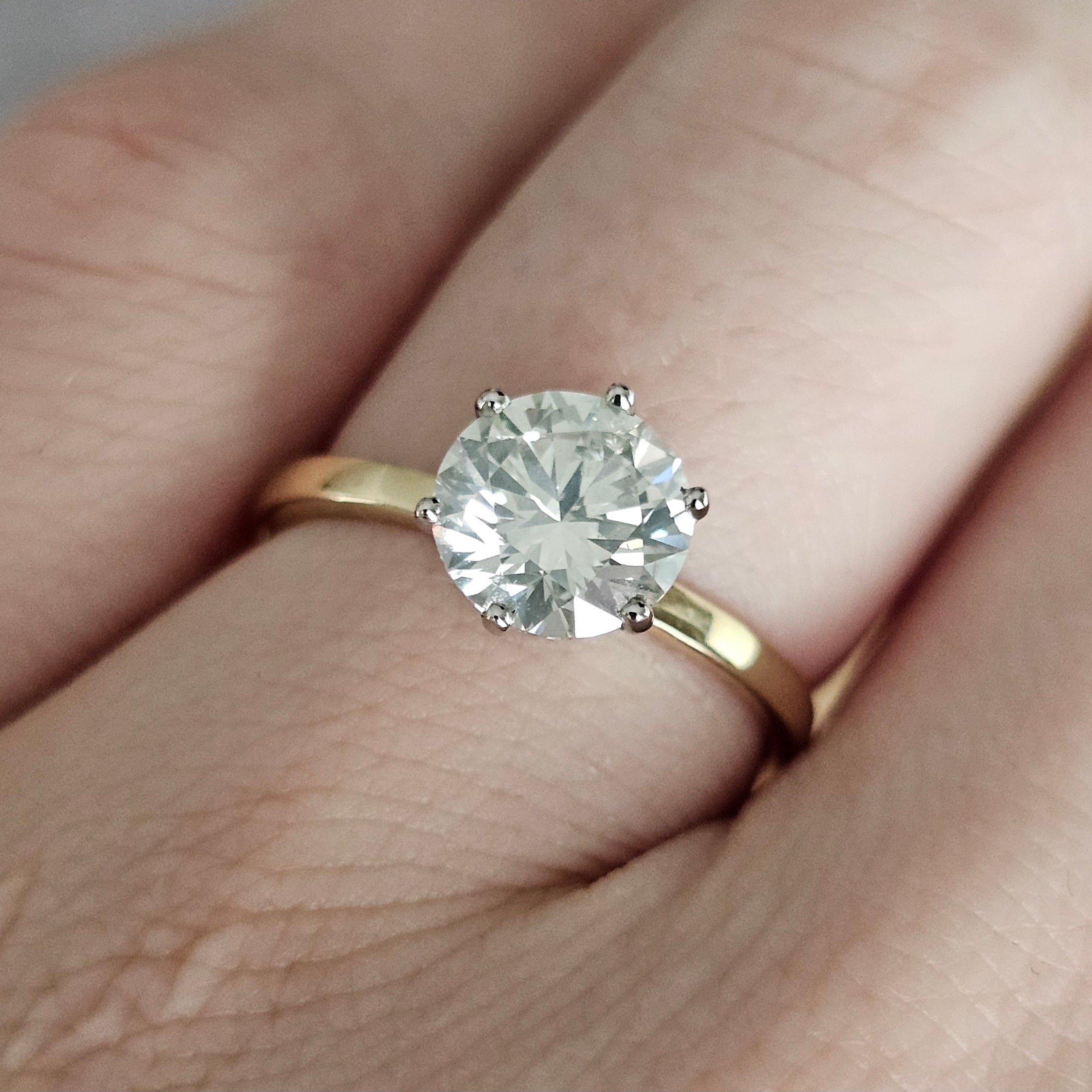 14ct Yellow Gold Solitaire Ring Set With 2.02ct Brilliant Cut Natural Diamond, Size Q