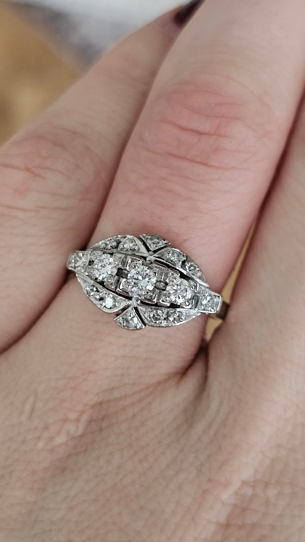 Pre-Owned Art Deco 14ct White Gold Ring Featuring 0.62ct Natural Diamonds