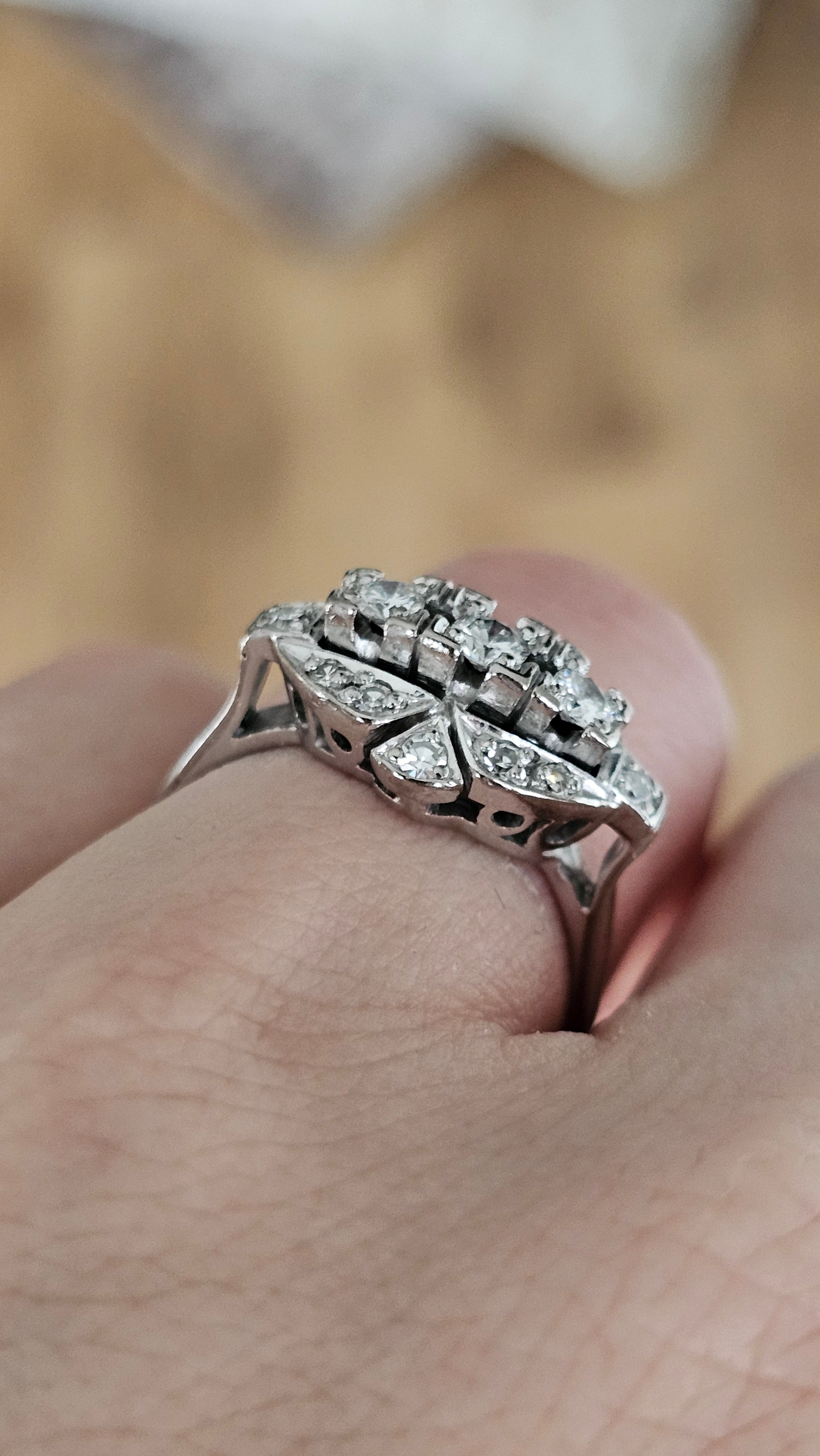 Pre-Owned Art Deco 14ct White Gold Ring Featuring 0.62ct Natural Diamonds