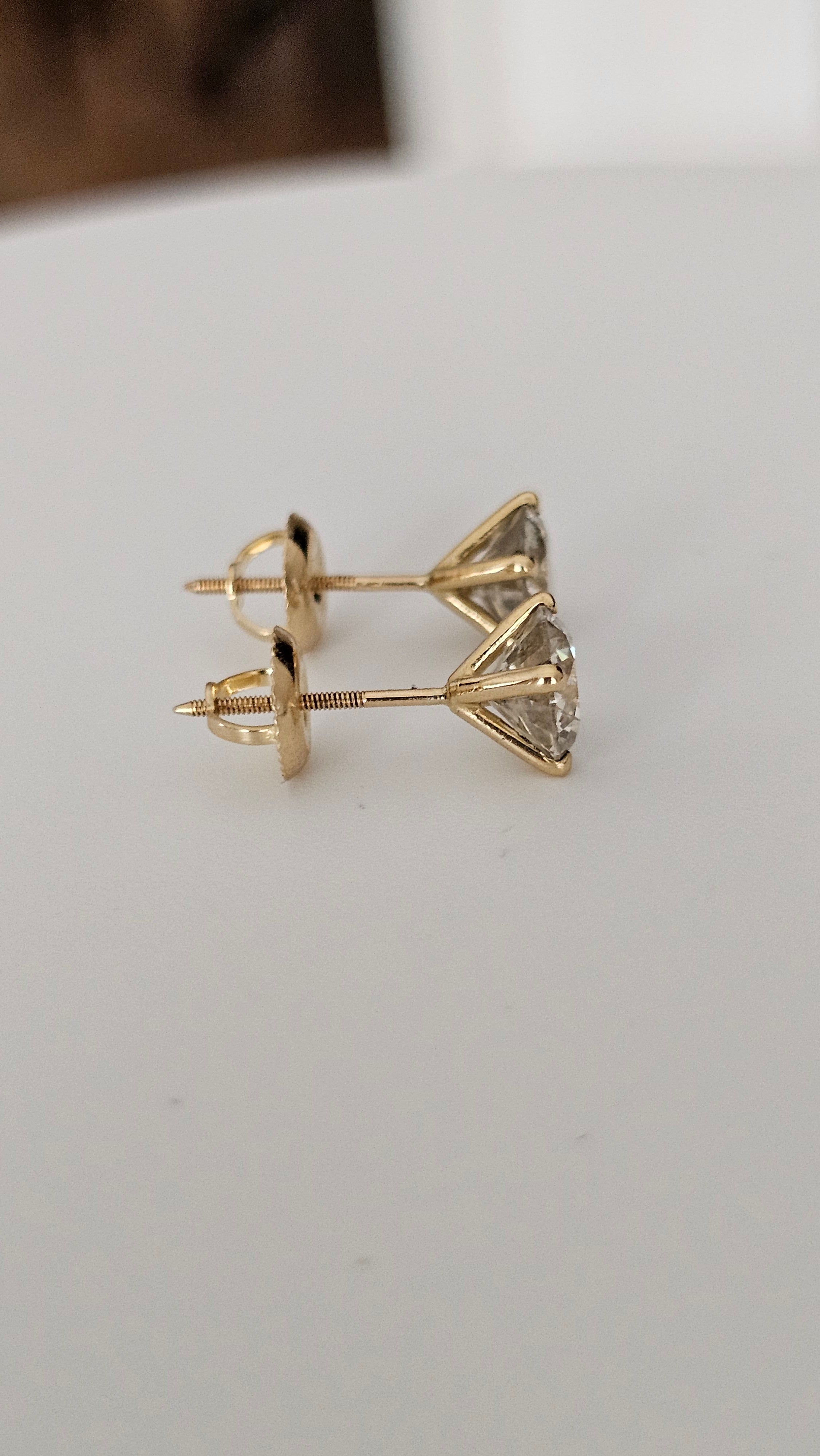 18K Yellow Gold 2.06ct Natural Diamond Stud Earrings with Screw Backs