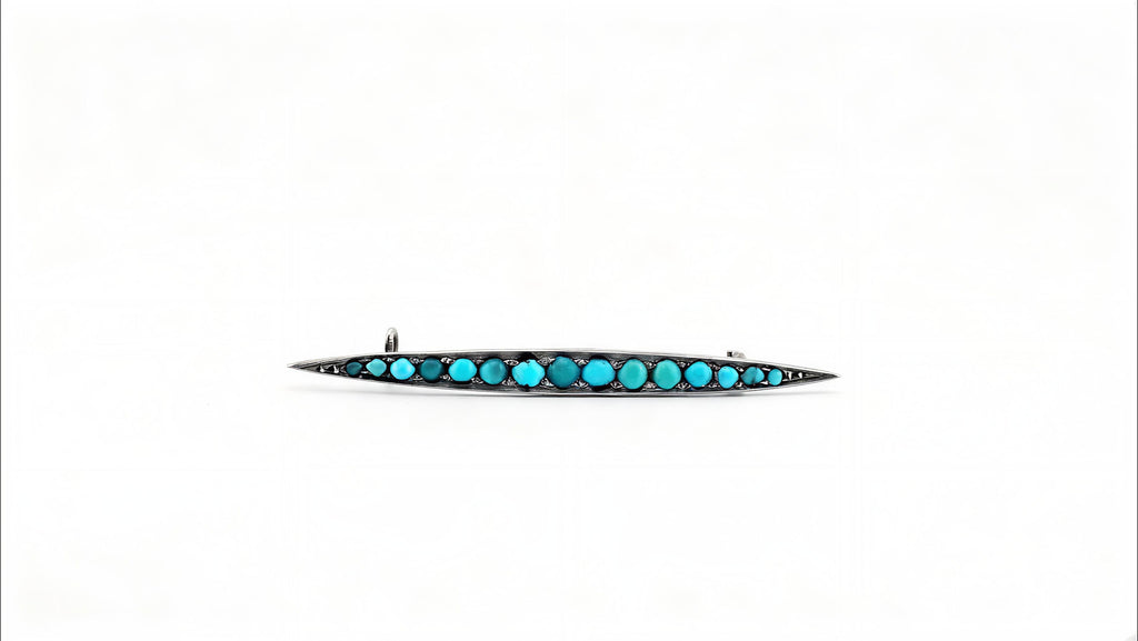 Antique Silver Gilt Bar Pin Brooch set with Turquoise Cabochon Stones