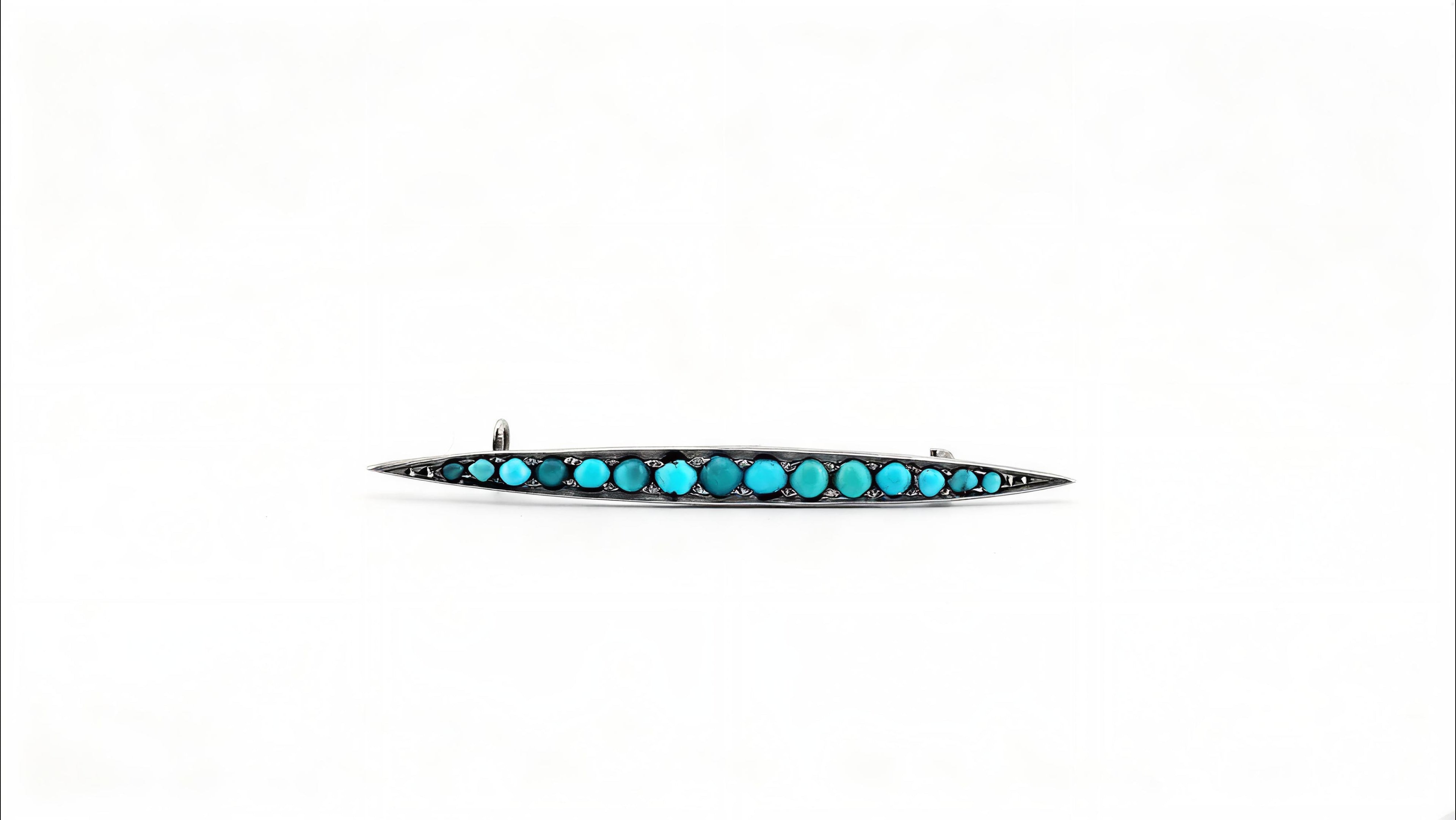 Antique Silver Gilt Bar Pin Brooch set with Turquoise Cabochon Stones