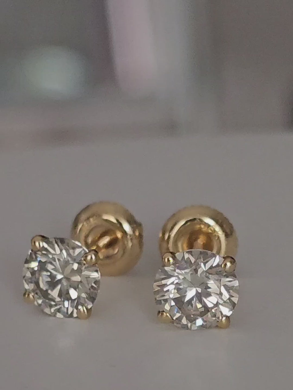 18K Yellow Gold 2.06ct Natural Diamond Stud Earrings with Screw Backs