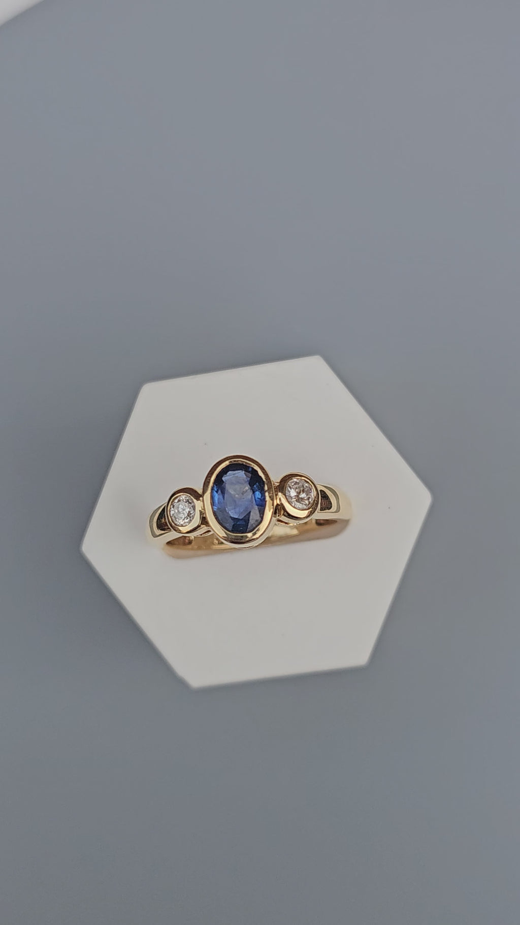 Bezel set 0.85ct Natural Sapphire and 0.20ct Natural Diamonds in 18ct Yellow Gold ring